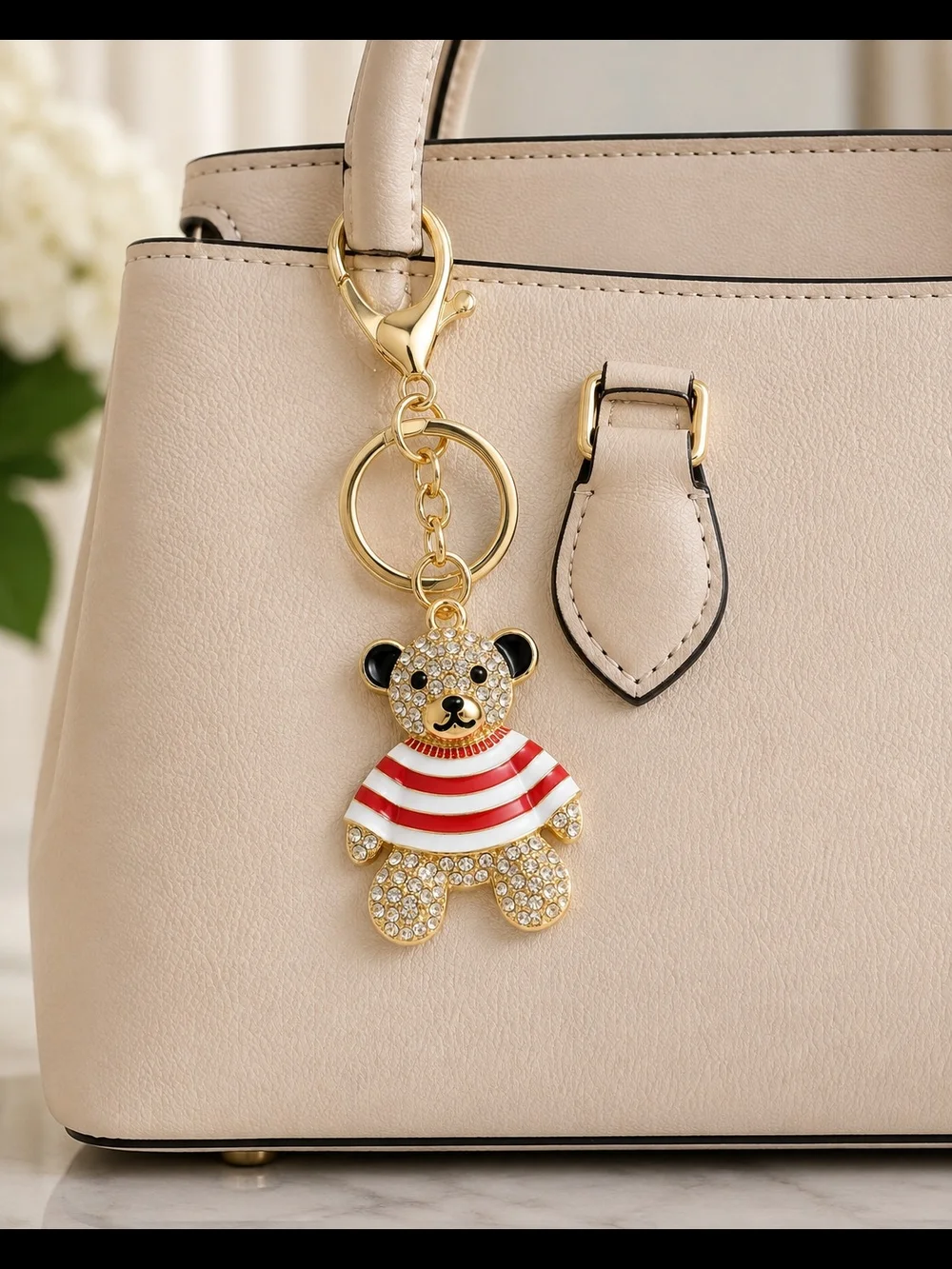 Rhinestone Teddy Bear Purse Charm & Keychain